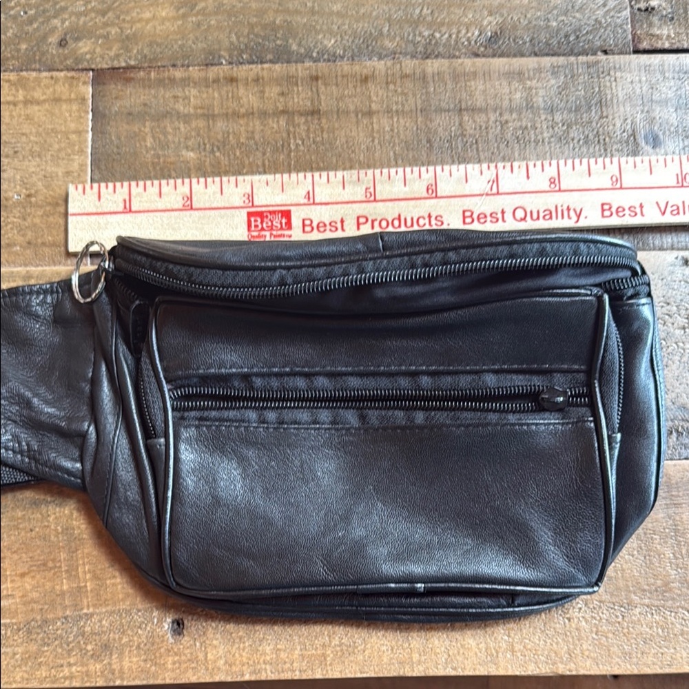 Black Leather Men's Waist Bag